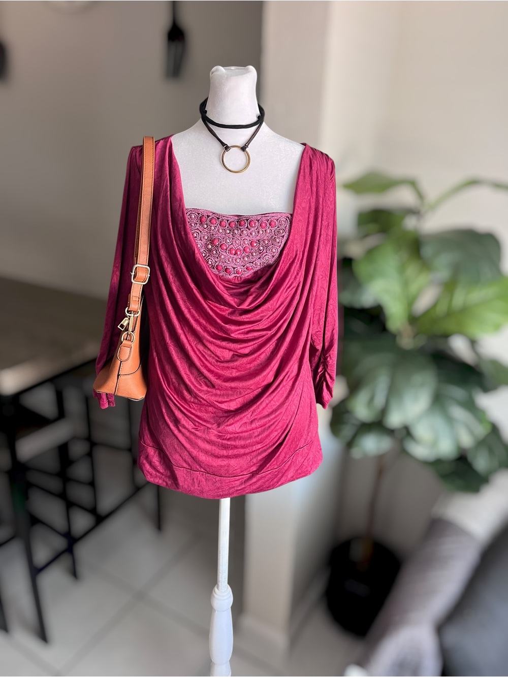 AGB Size L Embellished Cowl Neck Top